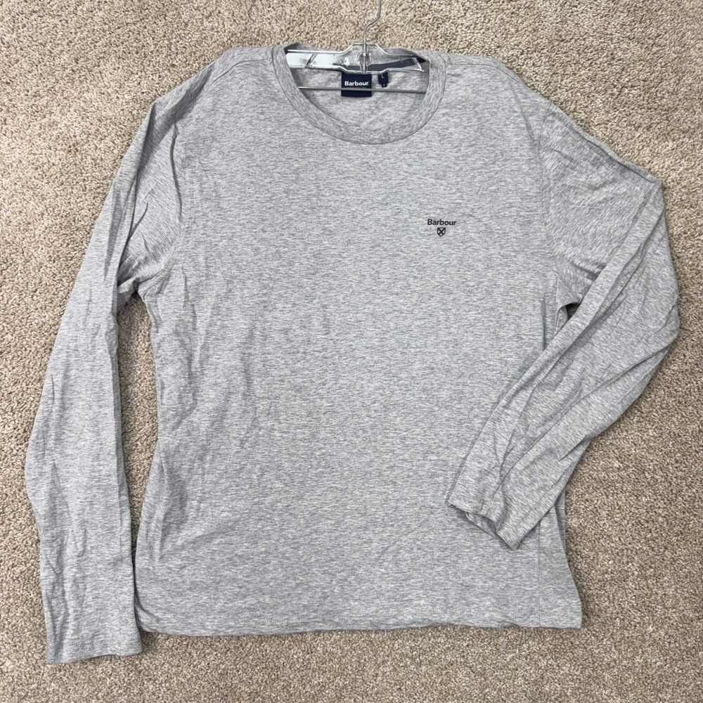 Barbour Long Sleeve T-Shirt Mens L MNW0012TN54 Grey Logo EUC